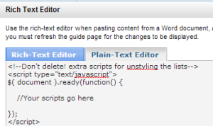 Screen shot of adding code in plain text box